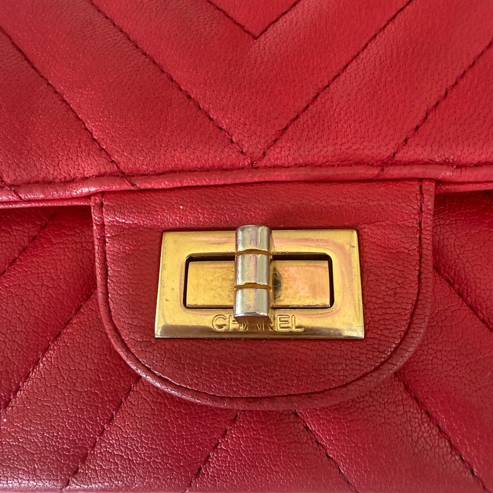 Chanel Chevron Lambskin Double Flap Double Chain Bag 2.55 Red Gold Metal Fitting - Picture 9 of 16